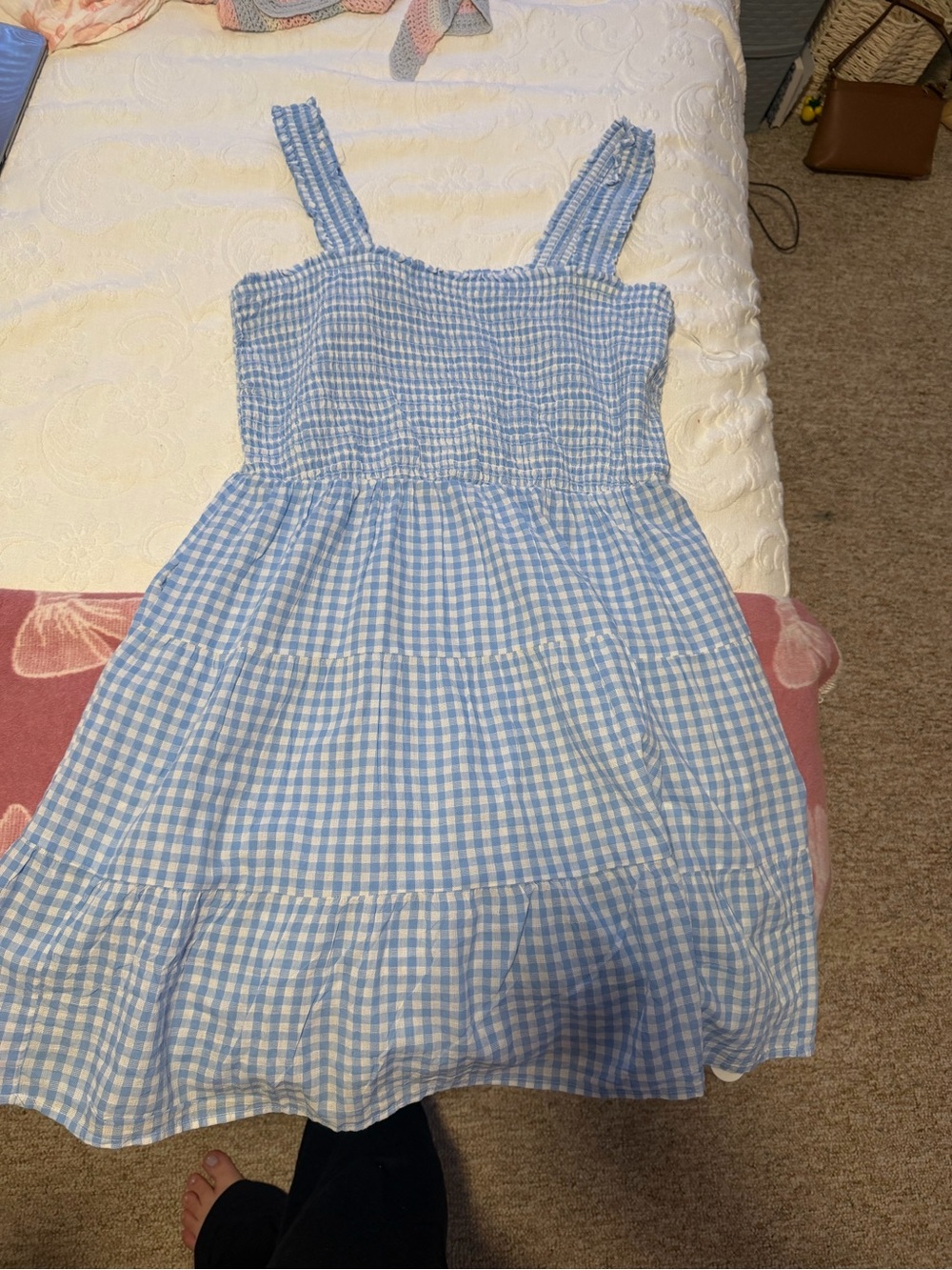 beachlunchlounge Light Blue Gingham Smocked Mini Dress